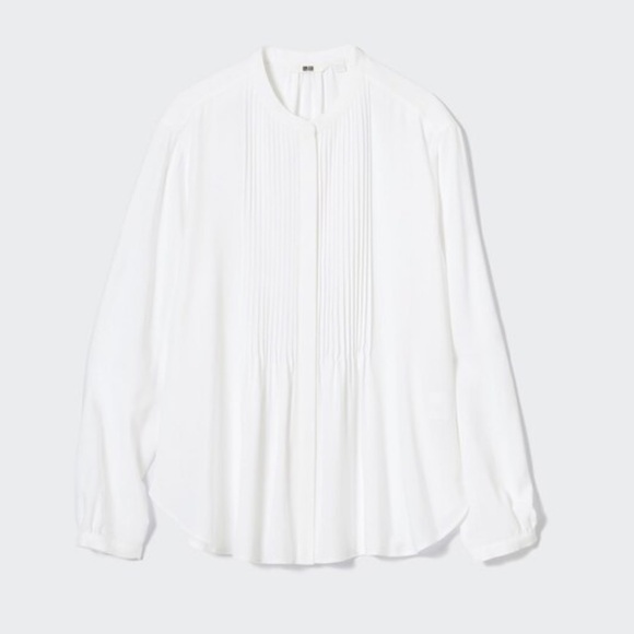 Uniqlo White Rayon Pintuck Long Sleeve Blouse‎ Size XL Office Classic Work - Picture 9 of 9